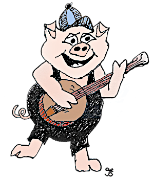 Pig playing banjo icon.